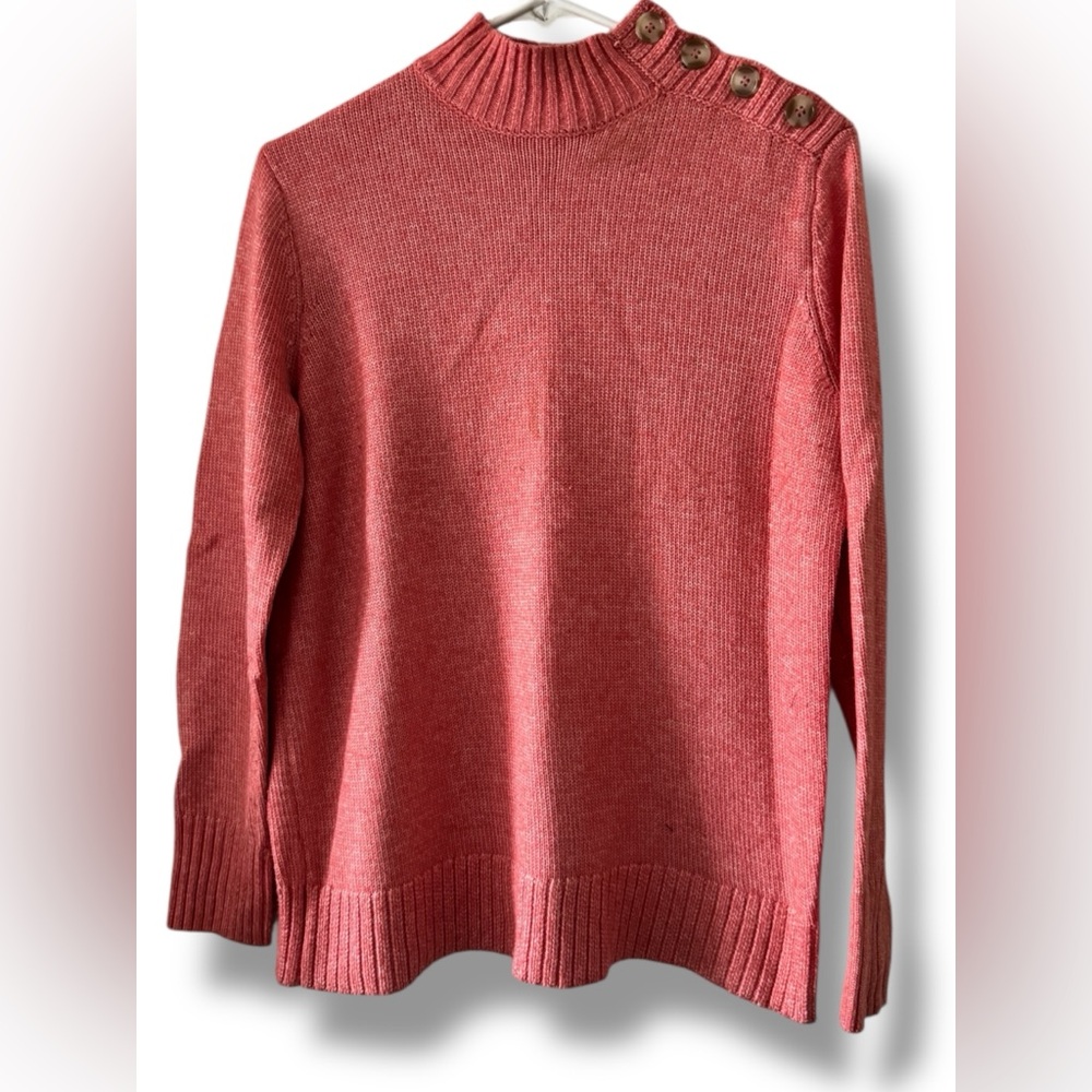 St. John’s Bay Women’s Coral Mock Neck Button Shoulder Sweater – Size Medium